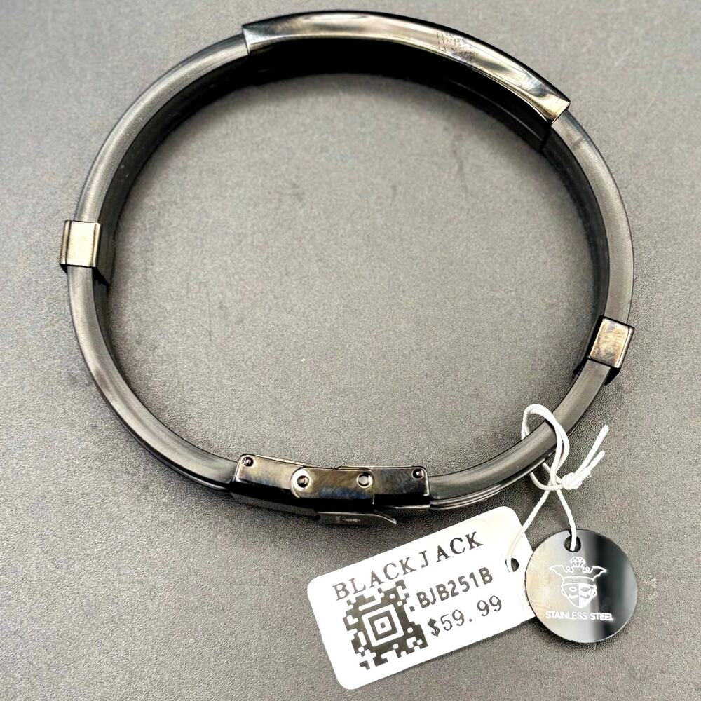 Blackjack BJB251B Men's Black Silicone Stainless Steel Bangle ID Bracelet NWT - Picture 13 of 17